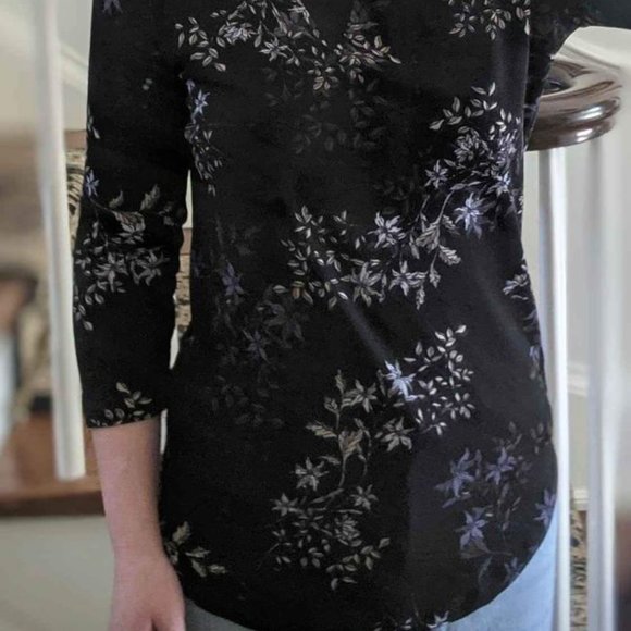 Women's Black Dynamite 3/4 Sleeve Floral Top With Back Zipper - US/UK XS - Picture 3 of 4